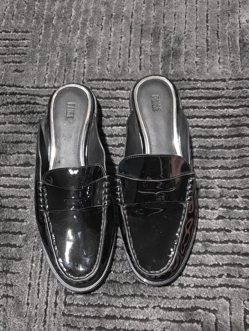 PAIGE Black Patent Leather Slip-On Mules
